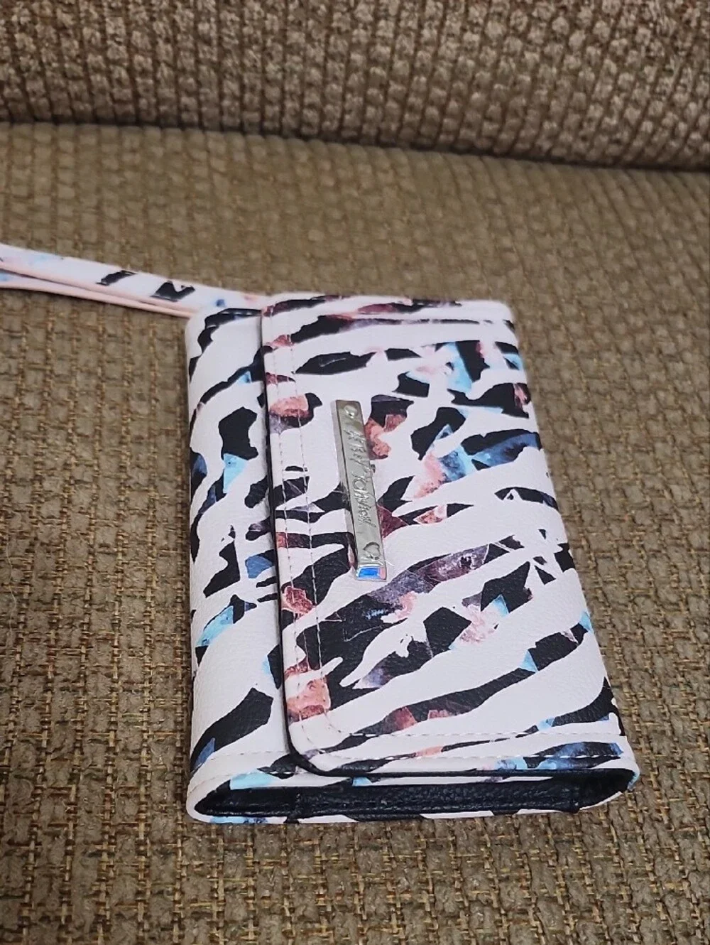 Betsey Johnson Tri-fold Pink, Black Blue White Abstract Wristlet Wallet